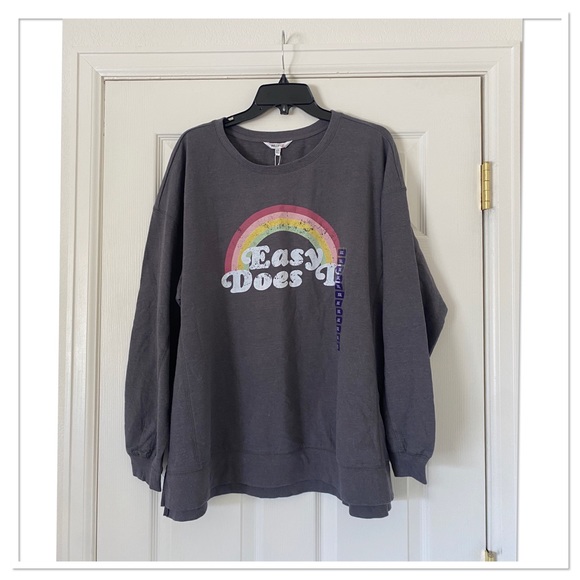 Wildfox Tops - Wildfox Women’s Easy Does It Logo Distressed Graphic Sweatshirt Top Gray NWT
